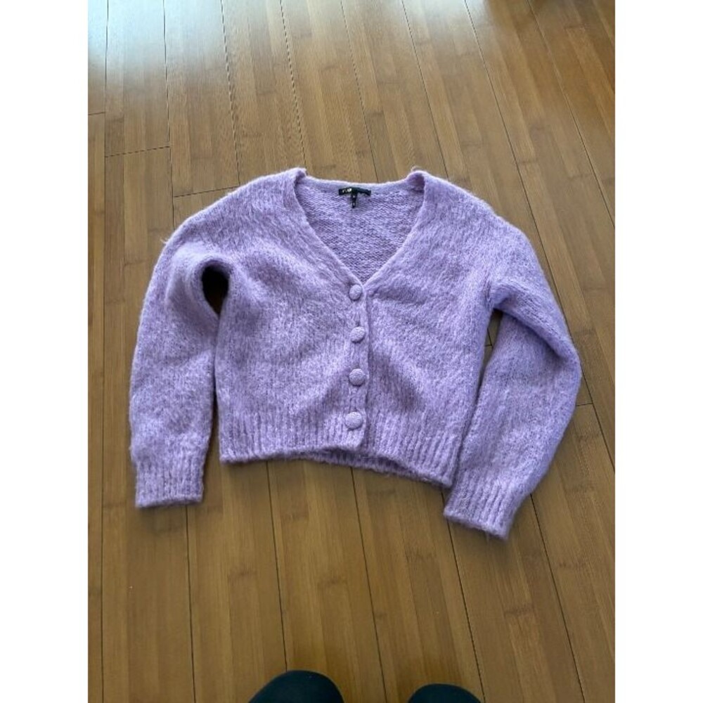 Maje Mistigri Mohair-blend Cardigan fuzzy purple button-up sweater 2 Medium